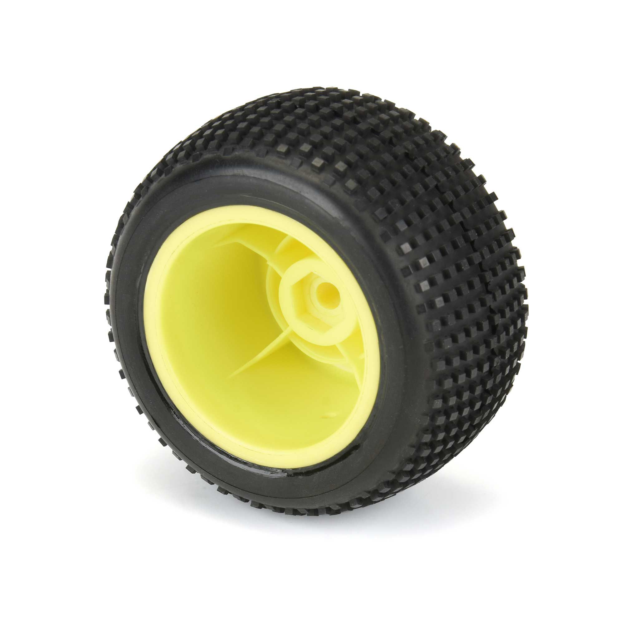 1/18 Hole Shot Front/Rear Mini-T Tires Mounted 8mm Yellow Wheels (2)