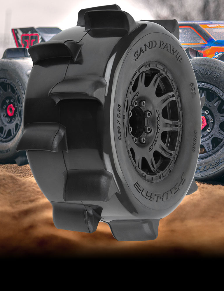 Shop Sand Paw HP BELTED 3.8 Inch Paddle Sand/Snow Tires Mounted for 17mm MT Front or Rear, Mounted on Raid Black 8x32 Removable Hex Wheels